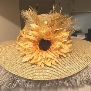 Women’s Yellow Flower Derby, Church, Sun Hat